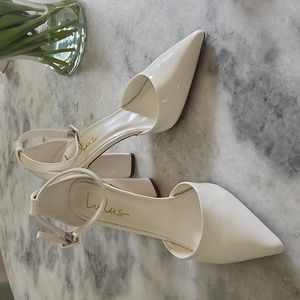 Lulus White Syngo Patent Pointed-Toe Ankle Strap Pumps